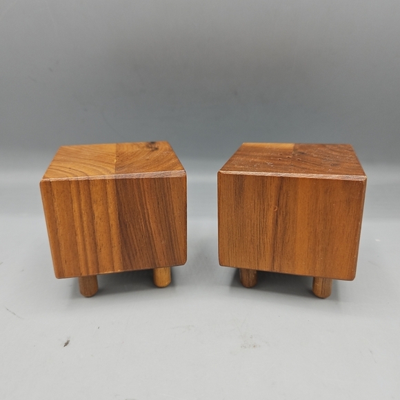 VTG Wooden Square Salt & Pepper Shaker Geometric MCM 2 3/4" Footed - Picture 1 of 13
